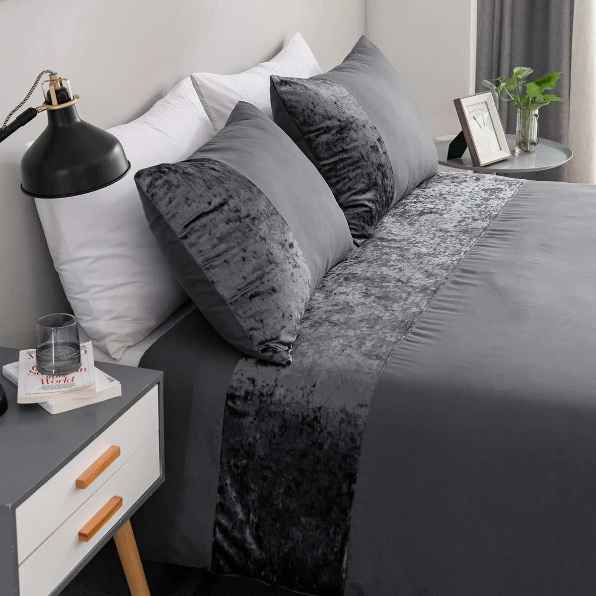 Damask Velvet Patchwork Silver Duvet Cover Set Single Twin Double Queen King Cal King Size Bed Linen Set